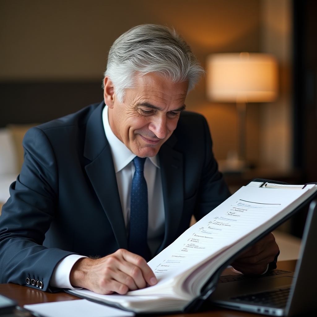 Accountant opening and reviewing a well-organized tax documentation folder at their desk