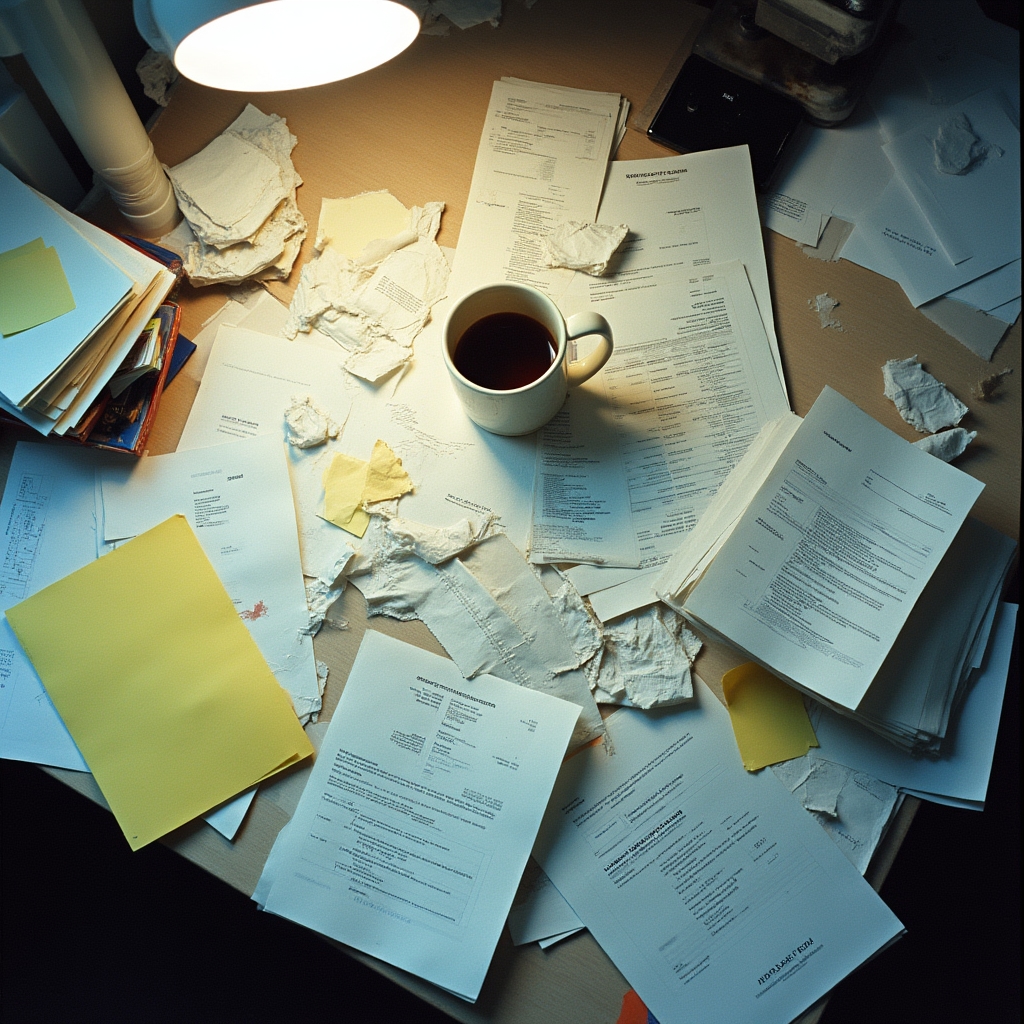 Disorganized stack of tax documents and receipts before professional organization