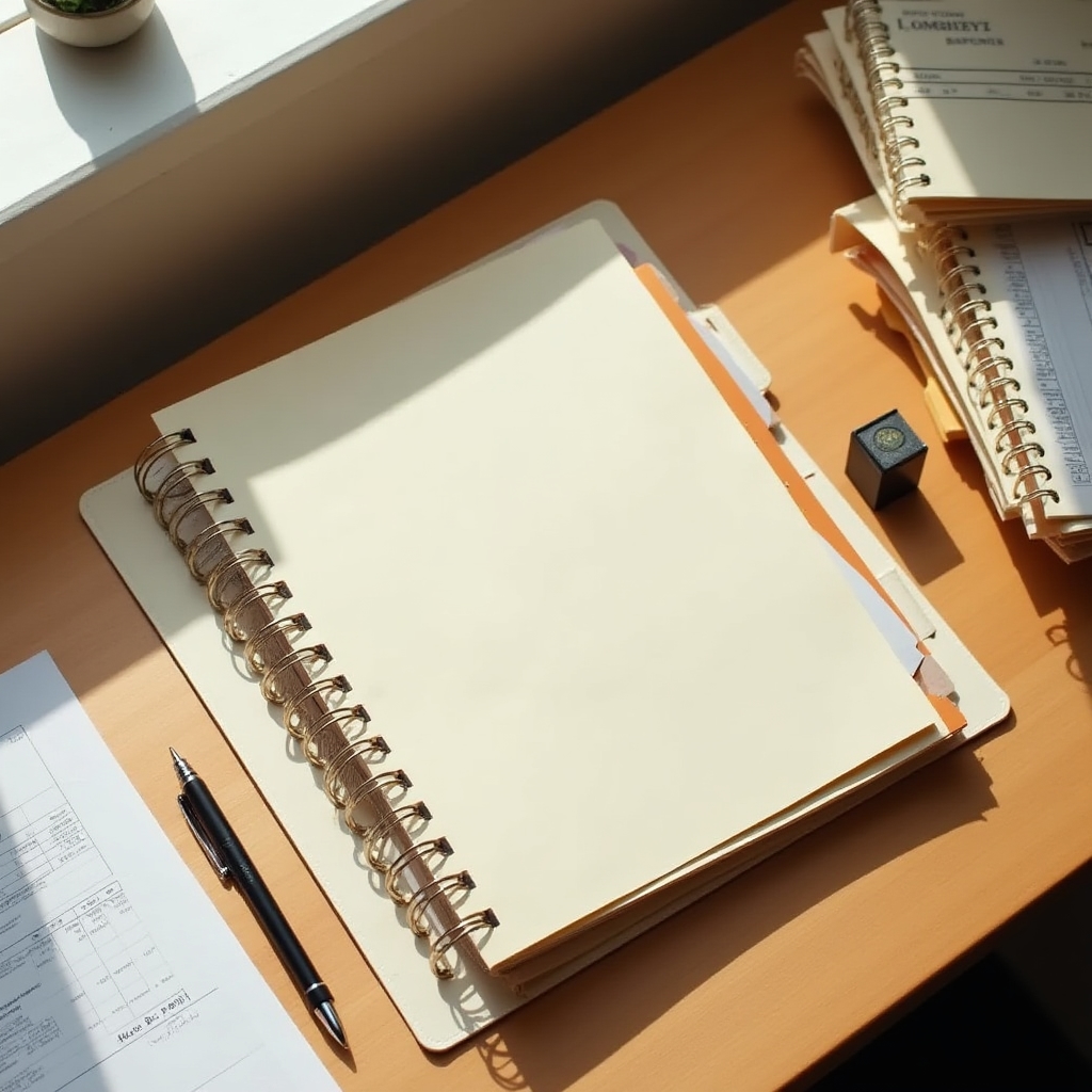 Organized tax documentation folder with invoices and receipts on a clean desk